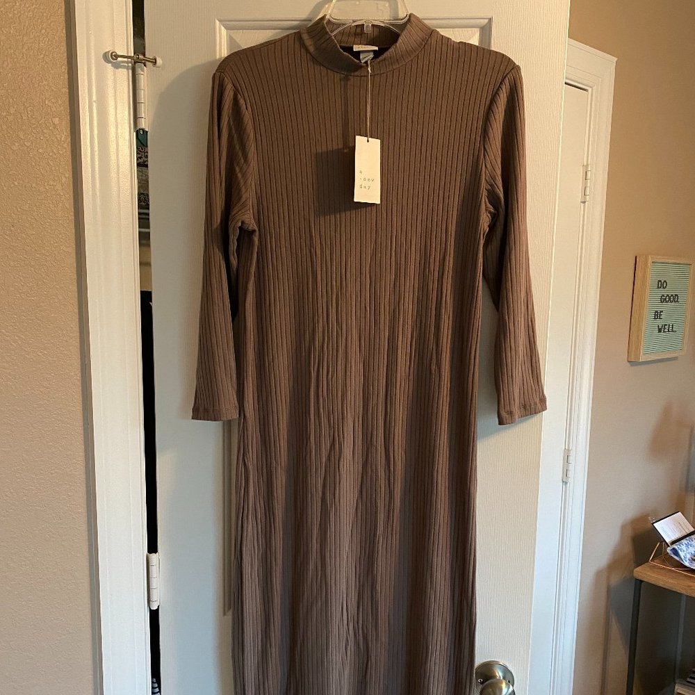 Long Sleeve Rib Knit Midi Dress NWOT
